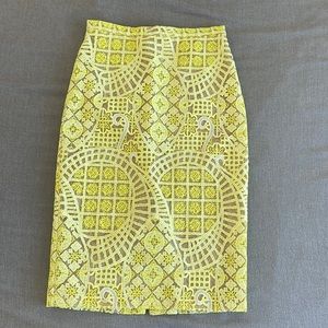 ALEXIS yellow intricate design pencil skirt